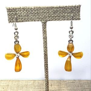 RESIN & CRYSTAL French Hook Religious Cross Earrings